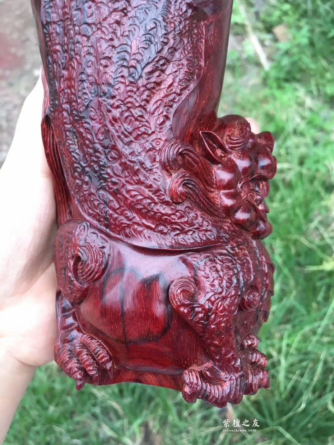 小叶紫檀《貔貅杯》可做笔筒 雕刻精美泥料光亮难得精品-1