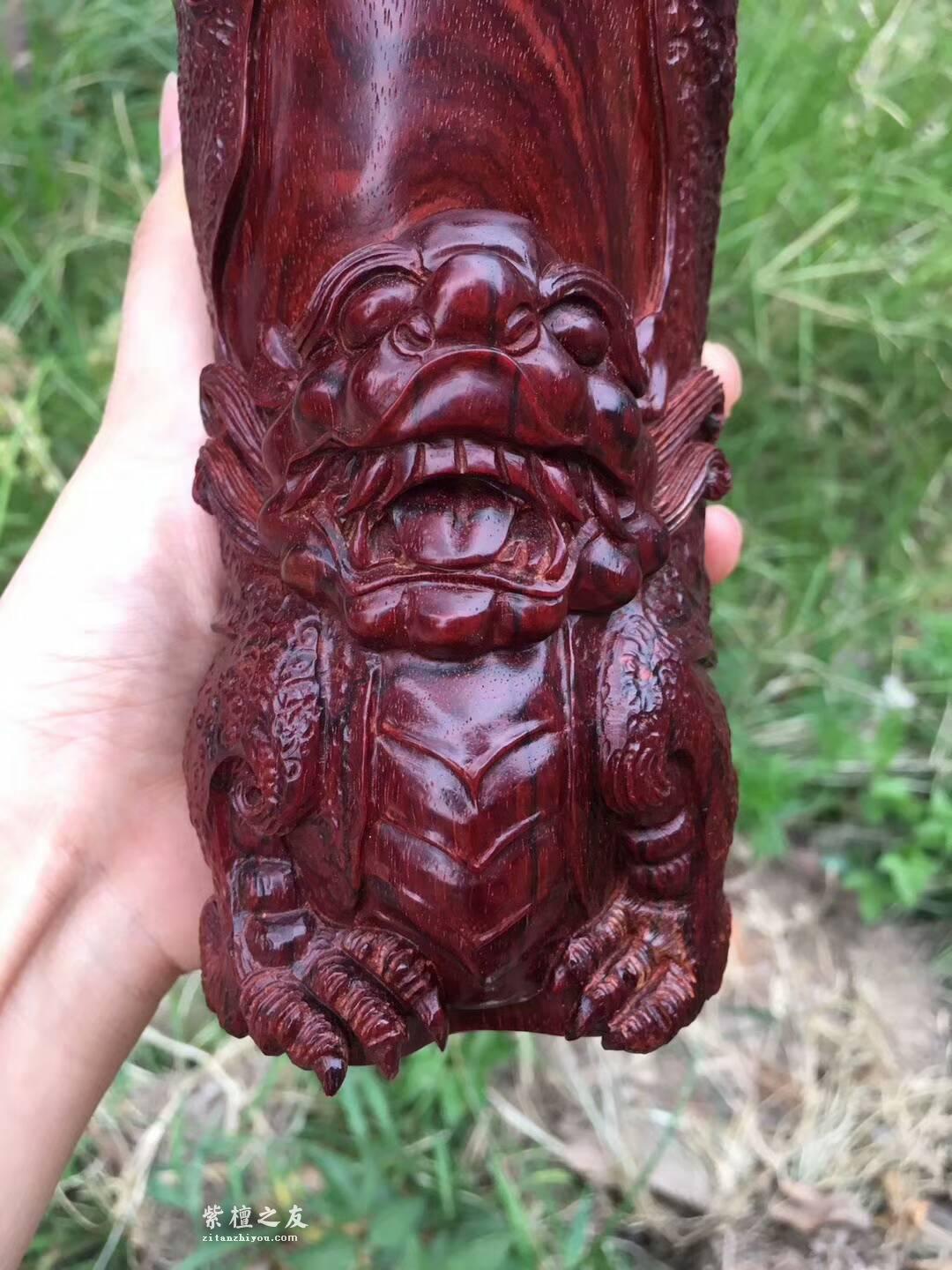 小叶紫檀《貔貅杯》可做笔筒 雕刻精美泥料光亮难得精品-4