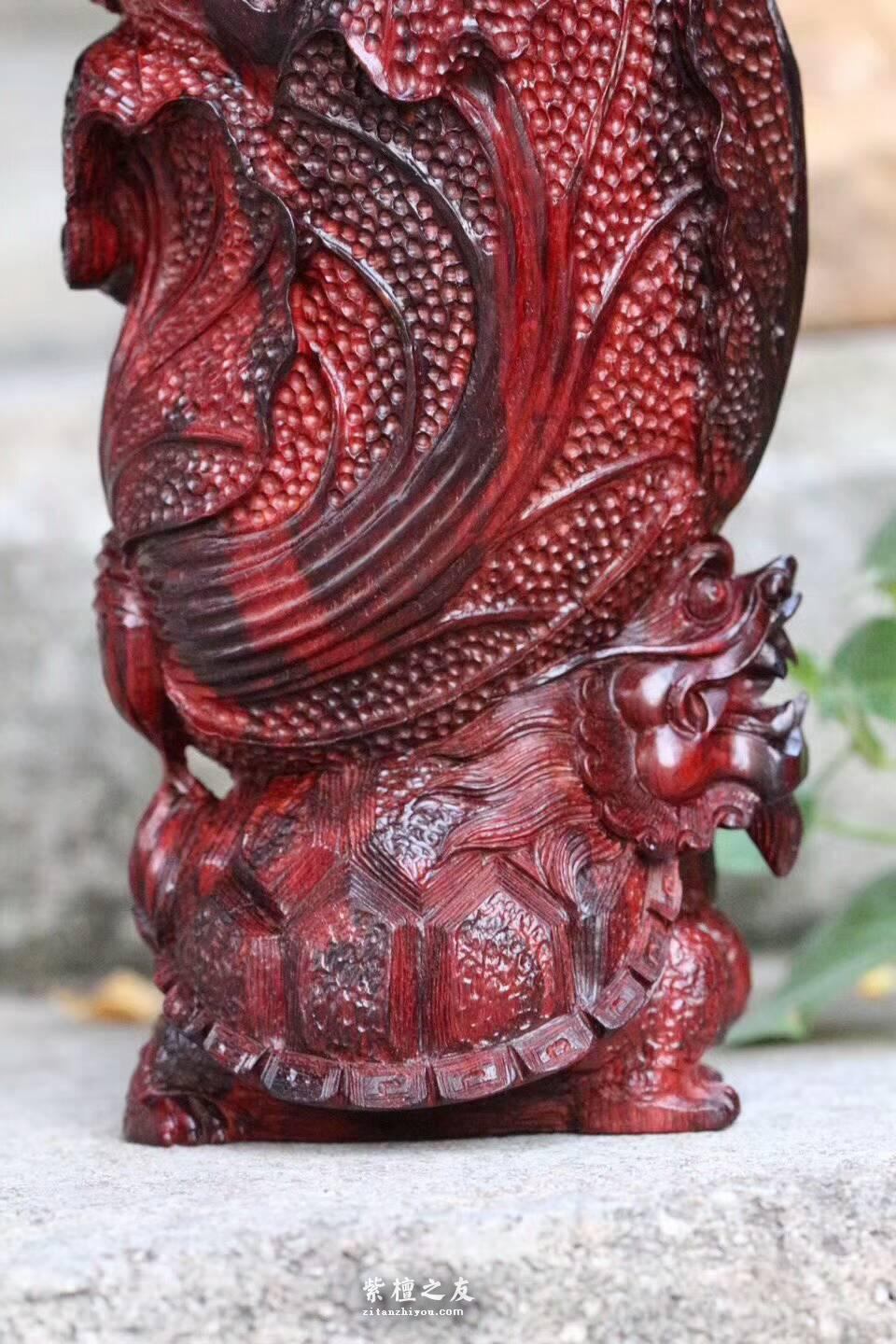 小叶紫檀工艺品摆件《百财归来》 千年火焰纹老料雕刻精美绝伦-3