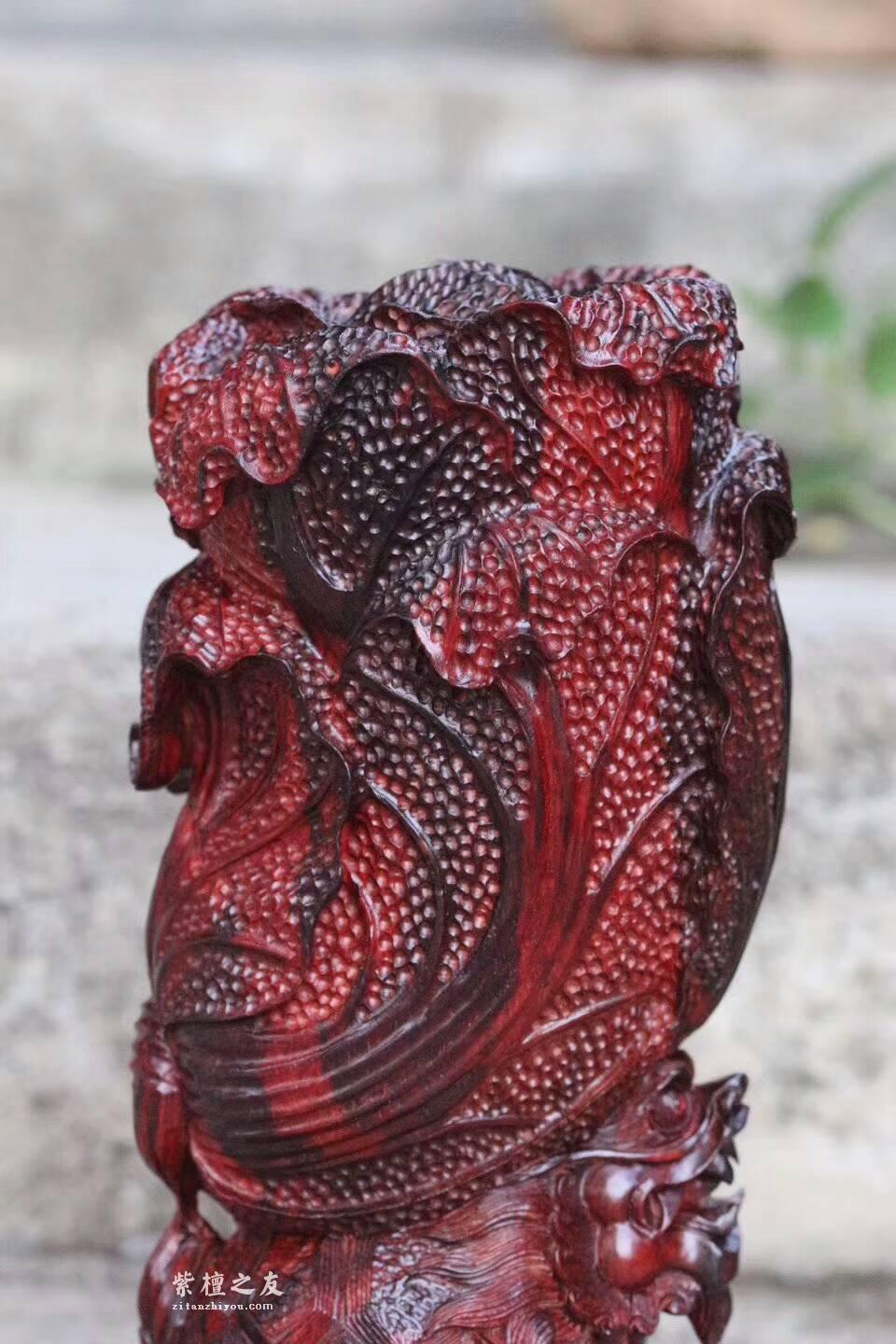 小叶紫檀工艺品摆件《百财归来》 千年火焰纹老料雕刻精美绝伦-1