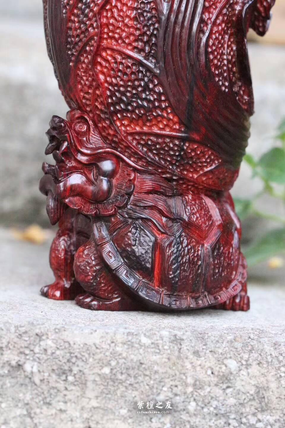 小叶紫檀工艺品摆件《百财归来》 千年火焰纹老料雕刻精美绝伦-5