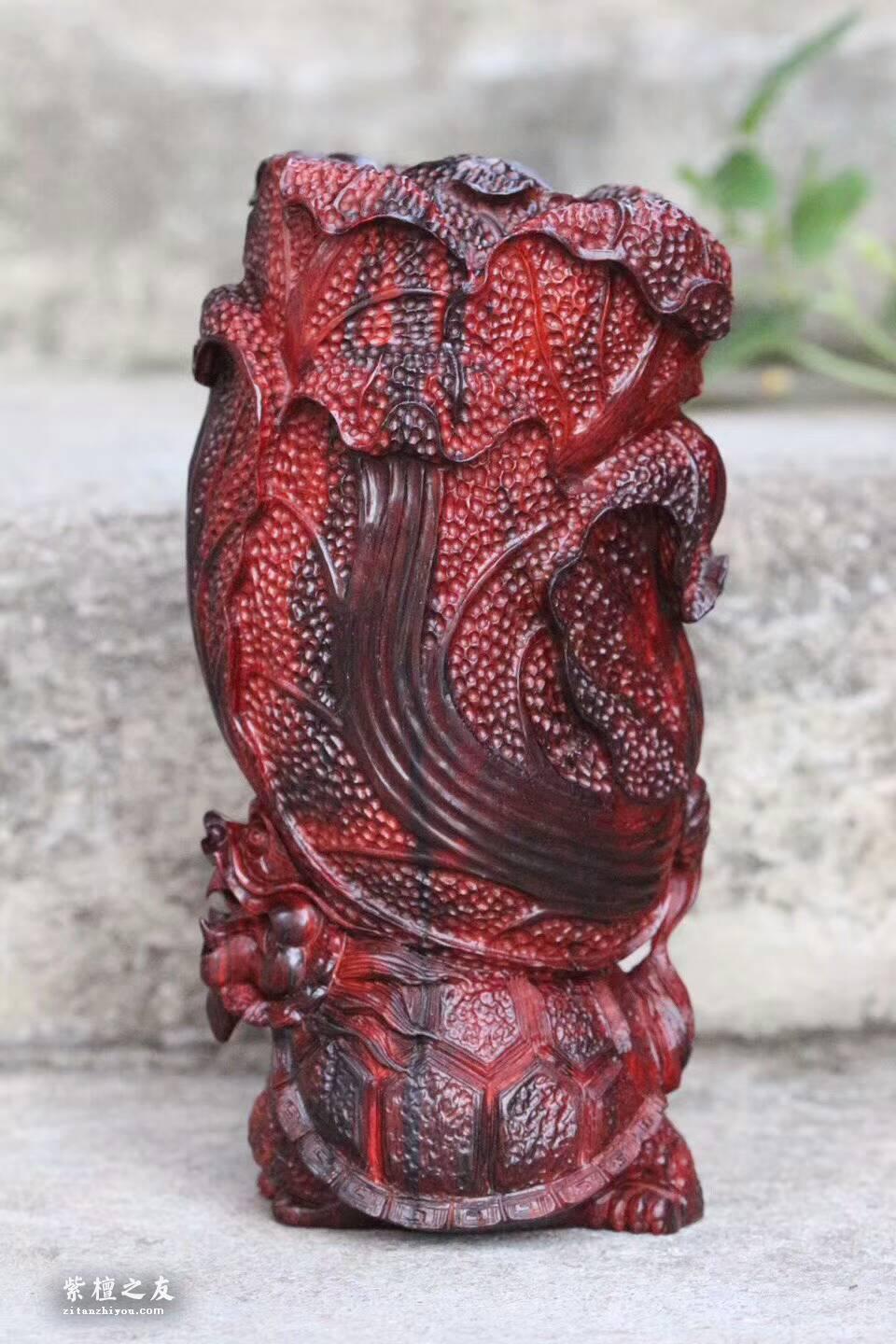 小叶紫檀工艺品摆件《百财归来》 千年火焰纹老料雕刻精美绝伦-6