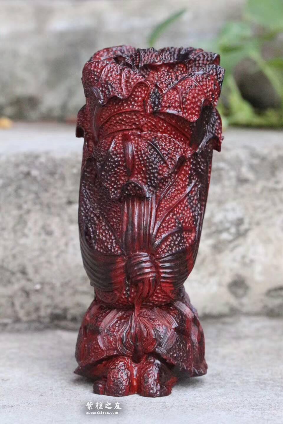 小叶紫檀工艺品摆件《百财归来》 千年火焰纹老料雕刻精美绝伦-7