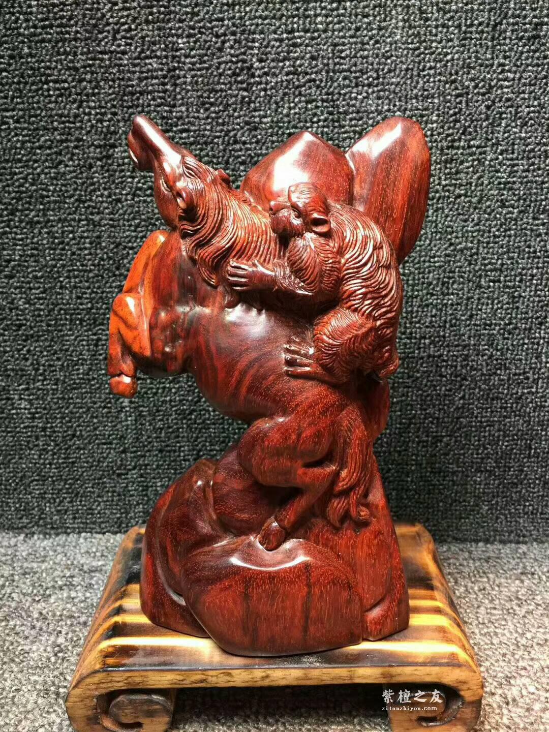 印度小叶紫檀《马上封侯》纯手工制作，材质密度一流带来好运-4