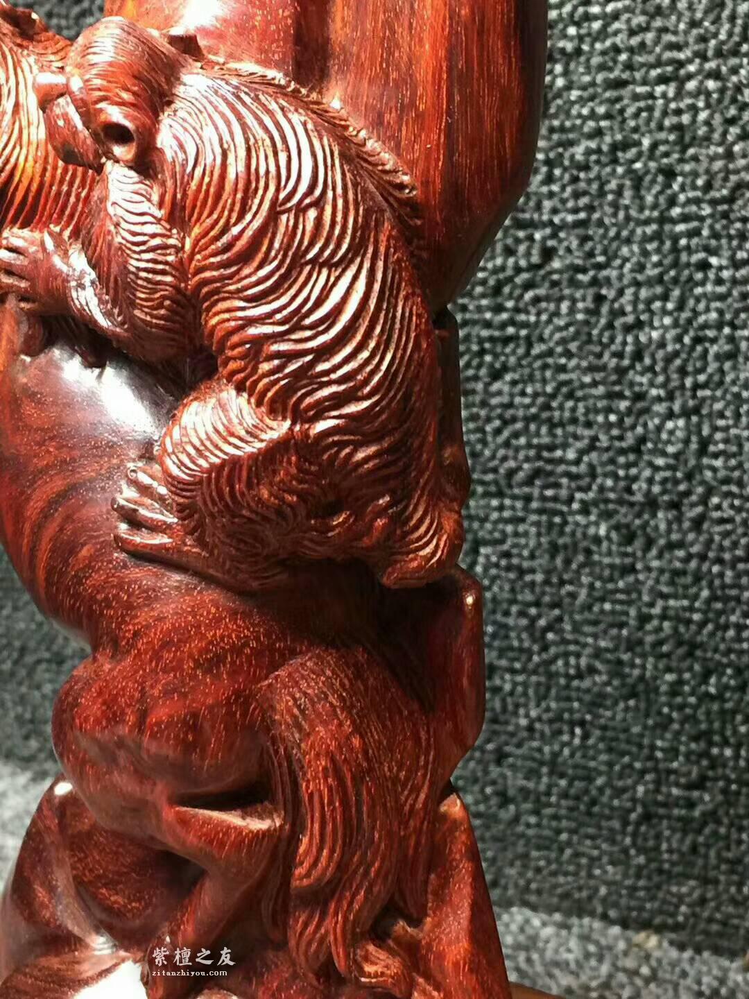 印度小叶紫檀《马上封侯》纯手工制作，材质密度一流带来好运-5