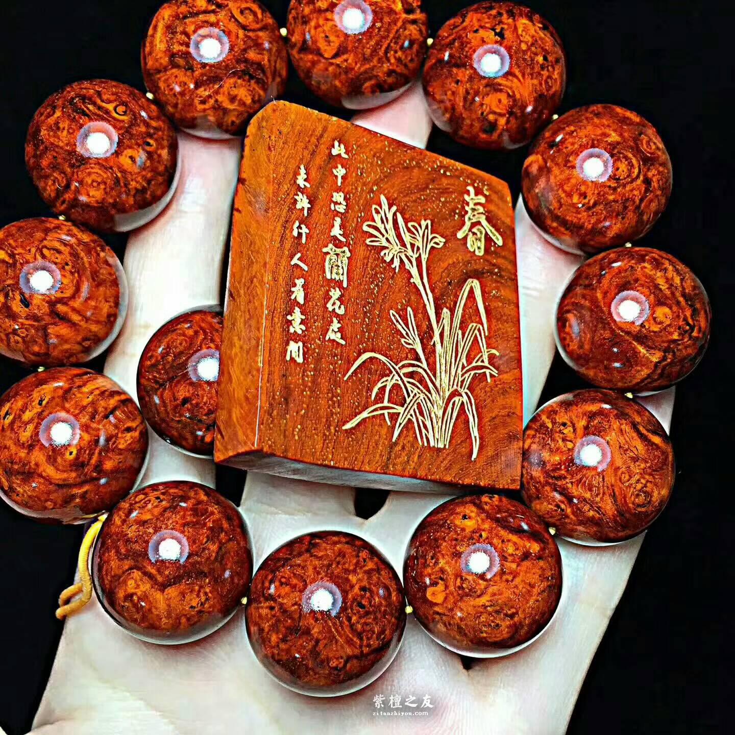 精品小叶紫檀2.0X12颗手串《春》 鸡血红泥料满瘤疤-6