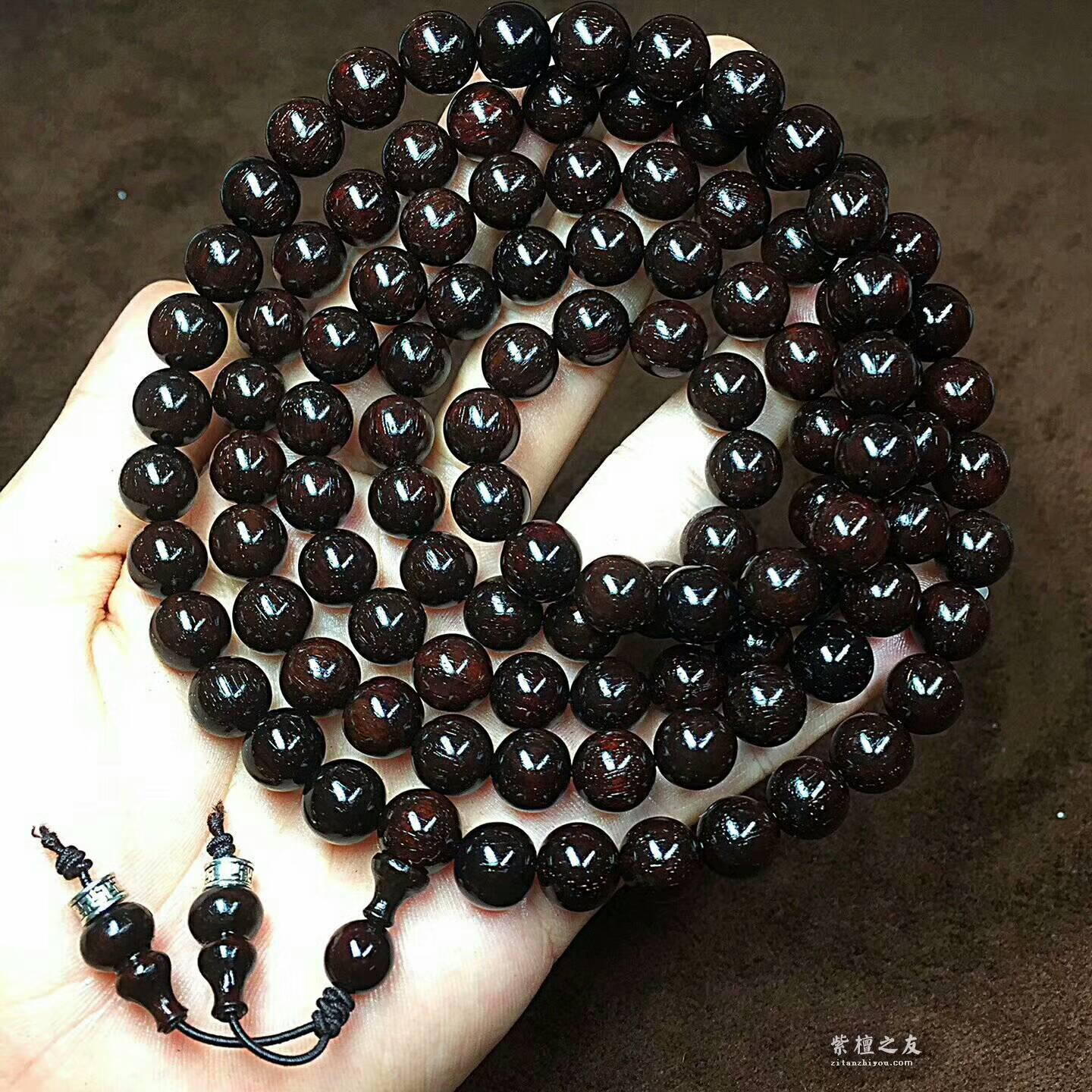 小叶紫檀1.0x108颗手串 黑珍珠老油料满金星细腻油性饱满-4