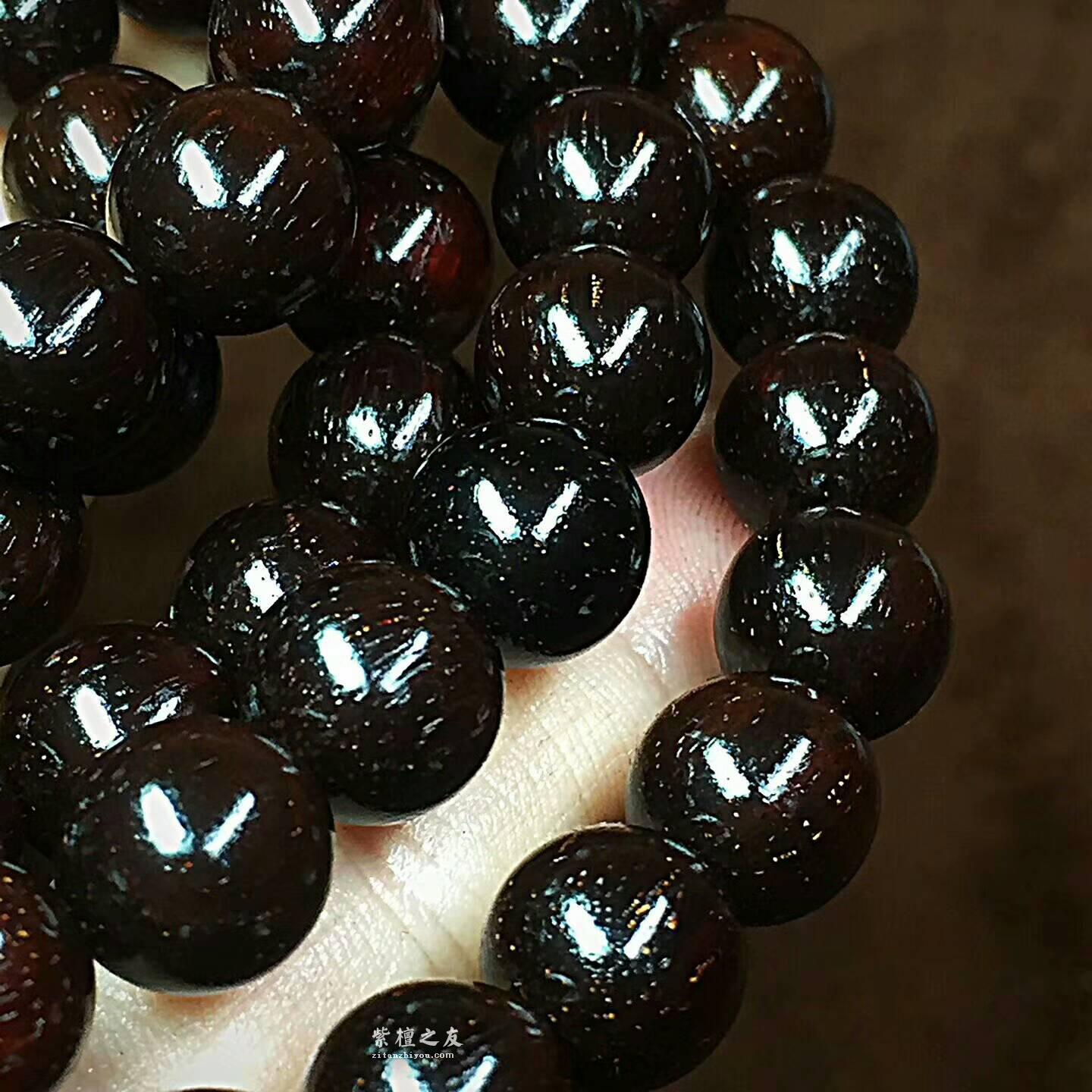 小叶紫檀1.0x108颗手串 黑珍珠老油料满金星细腻油性饱满-6