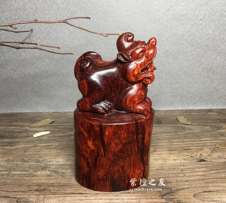 印度小叶紫檀 大貔恘印章摆件 紫檀工艺品摆件 雕刻件-4