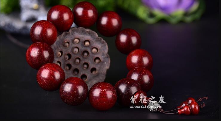 印度小叶紫檀佛珠手串 鸡血红泥料满龙鳞纹爆满金星-4