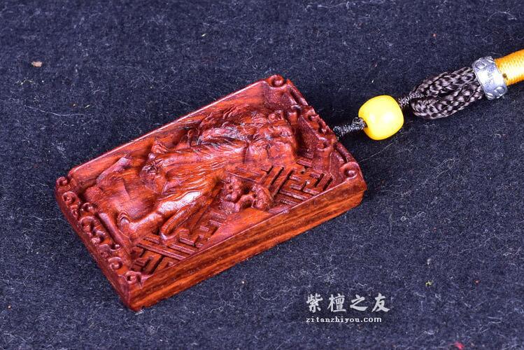 印度小叶紫檀木雕工艺品雕刻十二生肖项链牌车挂吊坠-6