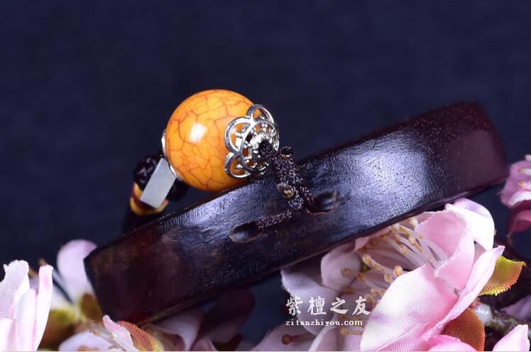 印度小叶紫檀拆房老料 雕刻福字花开富贵圆牌 平安汽车挂件-6