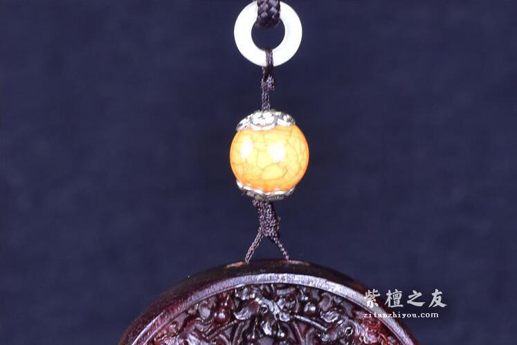 印度小叶紫檀拆房老料 雕刻福字花开富贵圆牌 平安汽车挂件-4