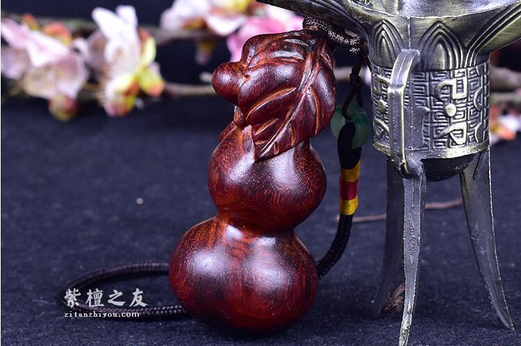 印度小叶紫檀 葫芦 手把件 木雕摆件 汽车挂饰-4