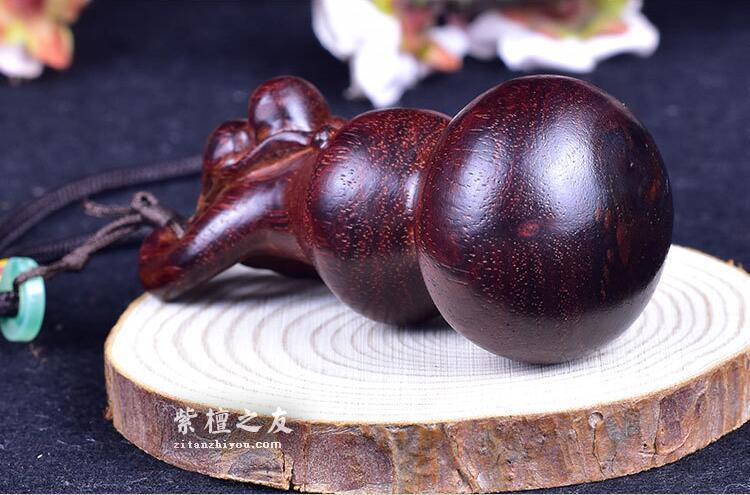 印度小叶紫檀 葫芦 手把件 木雕摆件 汽车挂饰-6
