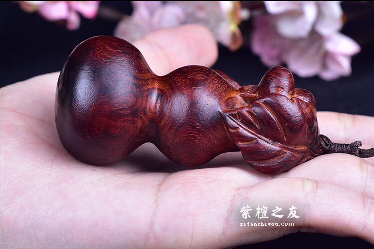 印度小叶紫檀 葫芦 手把件 木雕摆件 汽车挂饰-2