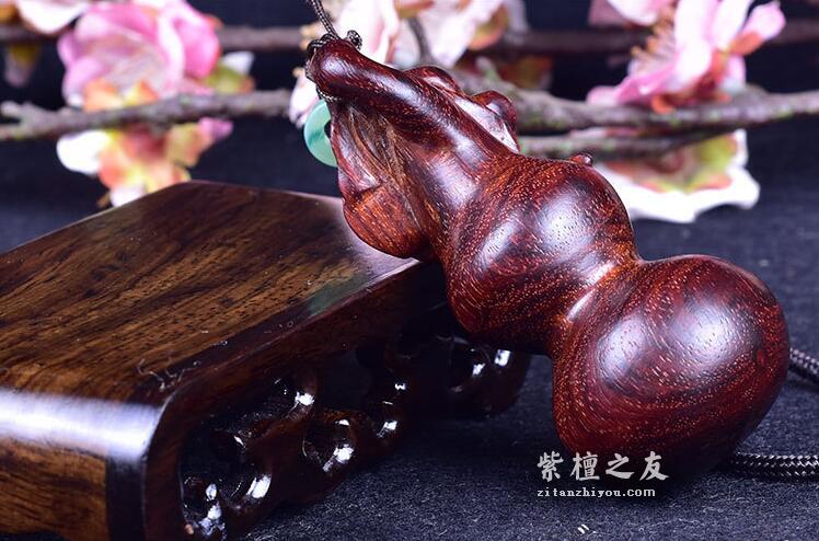 印度小叶紫檀 葫芦 手把件 木雕摆件 汽车挂饰-3