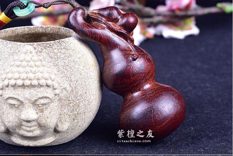 印度小叶紫檀 葫芦 手把件 木雕摆件 汽车挂饰-5
