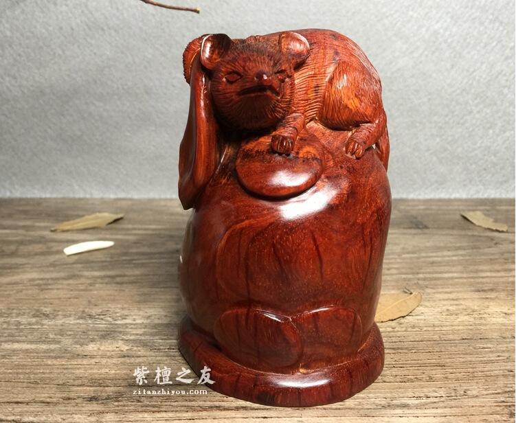 印度小叶紫檀摆件“袋袋鼠钱”，寓意，财富无穷无尽，代代相传-1