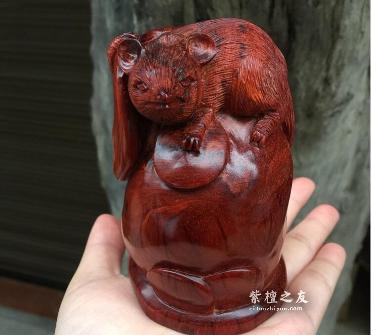 印度小叶紫檀摆件“袋袋鼠钱”，寓意，财富无穷无尽，代代相传-7