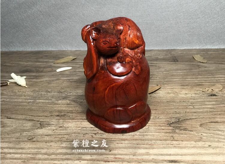 印度小叶紫檀摆件“袋袋鼠钱”，寓意，财富无穷无尽，代代相传-3