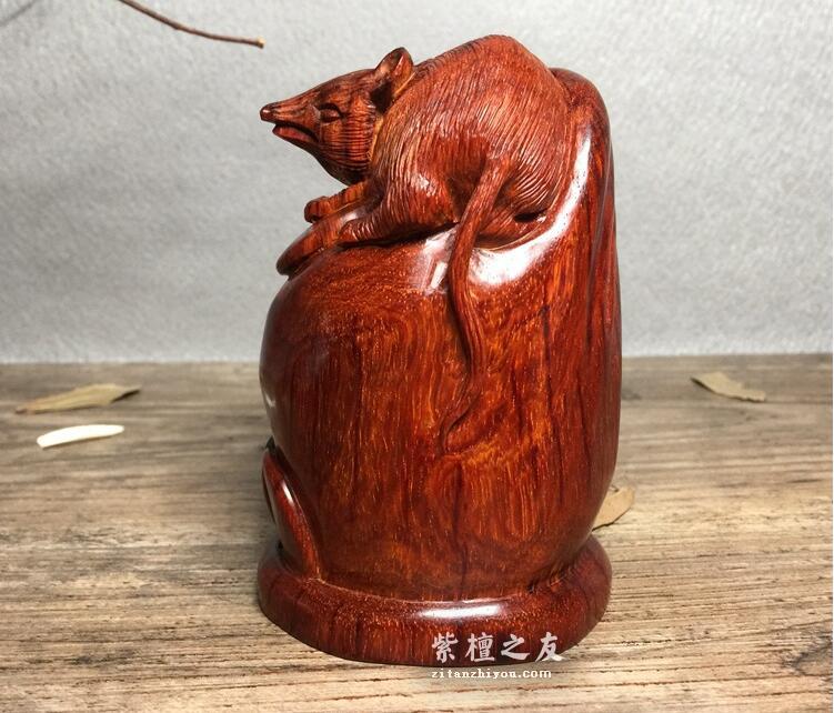 印度小叶紫檀摆件“袋袋鼠钱”，寓意，财富无穷无尽，代代相传-4
