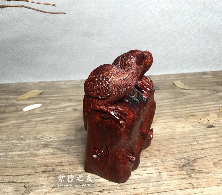 印度小叶紫檀 摆件“双喜临门” 鸡血红泥料材质-1