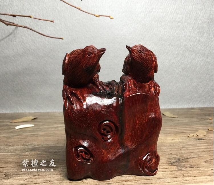 印度小叶紫檀 摆件“双喜临门” 鸡血红泥料材质-2