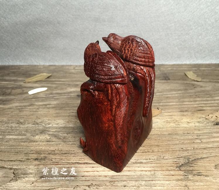 印度小叶紫檀 摆件“双喜临门” 鸡血红泥料材质-5