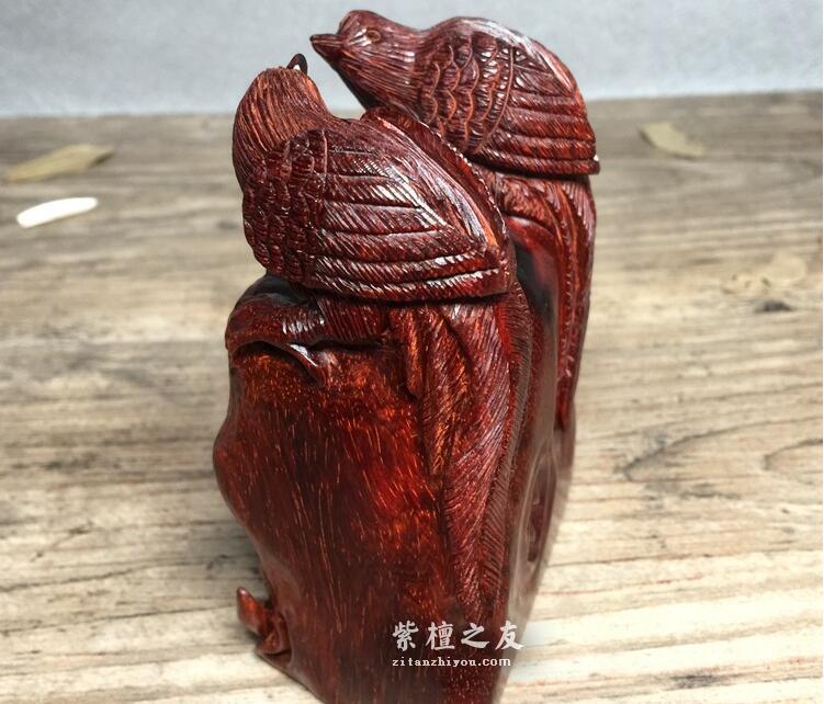印度小叶紫檀 摆件“双喜临门” 鸡血红泥料材质-9