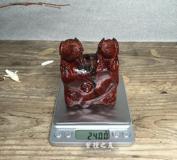 印度小叶紫檀 摆件“双喜临门” 鸡血红泥料材质-8