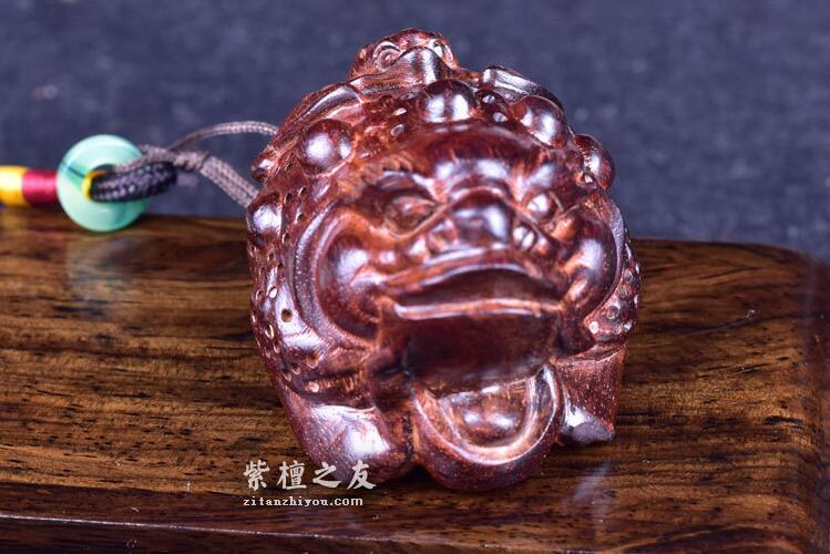 正品印度小叶紫檀三角金蝉蝙蝠金蝉手把件挂件-2