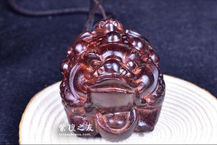 正品印度小叶紫檀三角金蝉蝙蝠金蝉手把件挂件-5