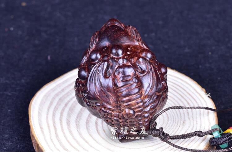 正品印度小叶紫檀三角金蝉蝙蝠金蝉手把件挂件-3