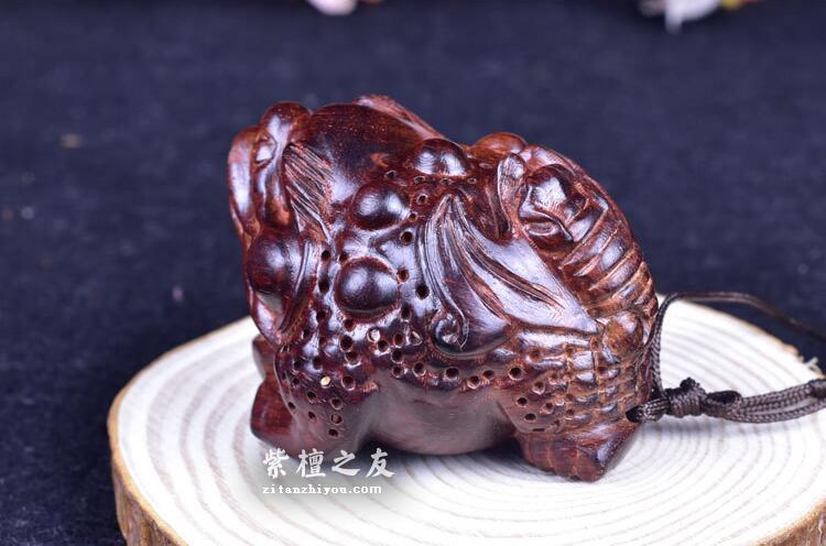 正品印度小叶紫檀三角金蝉蝙蝠金蝉手把件挂件-4