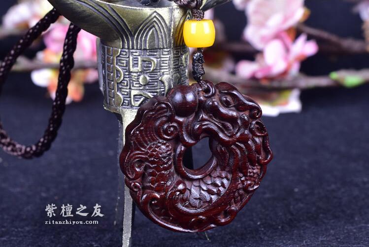 正品印度小叶紫檀龙牌【单龙戏珠】-2