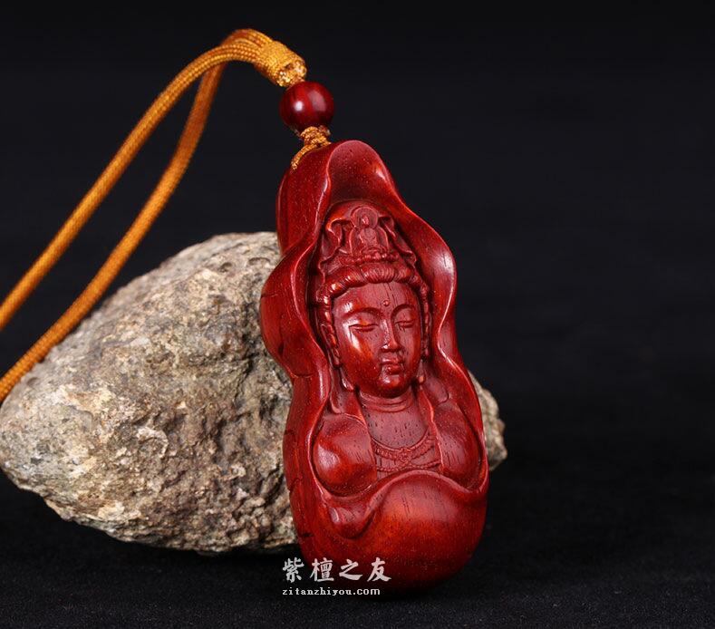 印度小叶紫檀观音挂链 手把件-1
