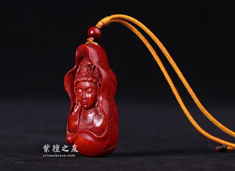 印度小叶紫檀观音挂链 手把件-4