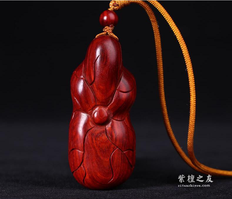 印度小叶紫檀观音挂链 手把件-5