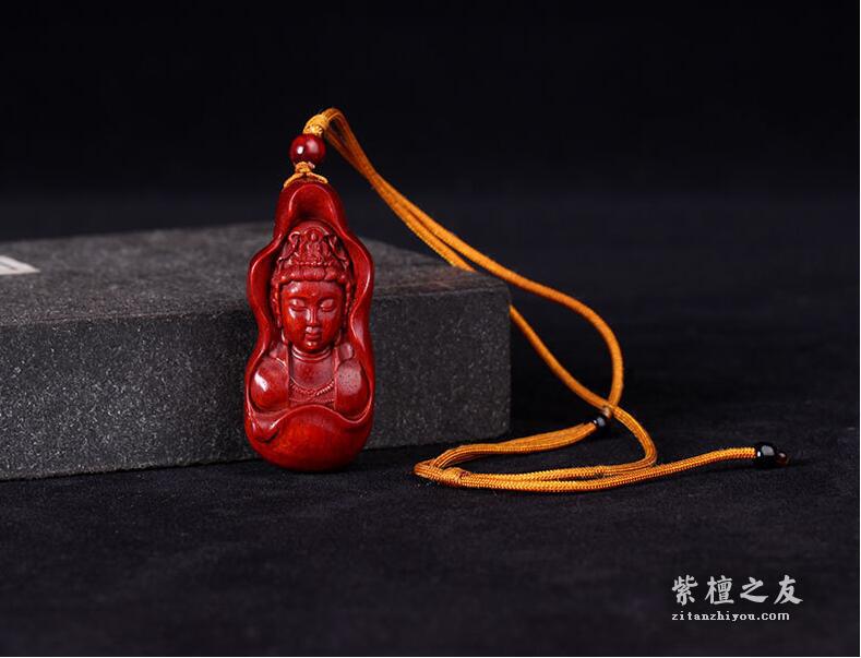 印度小叶紫檀观音挂链 手把件-6