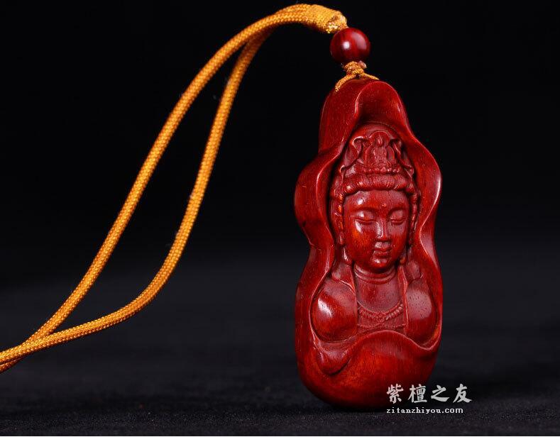 印度小叶紫檀观音挂链 手把件-7