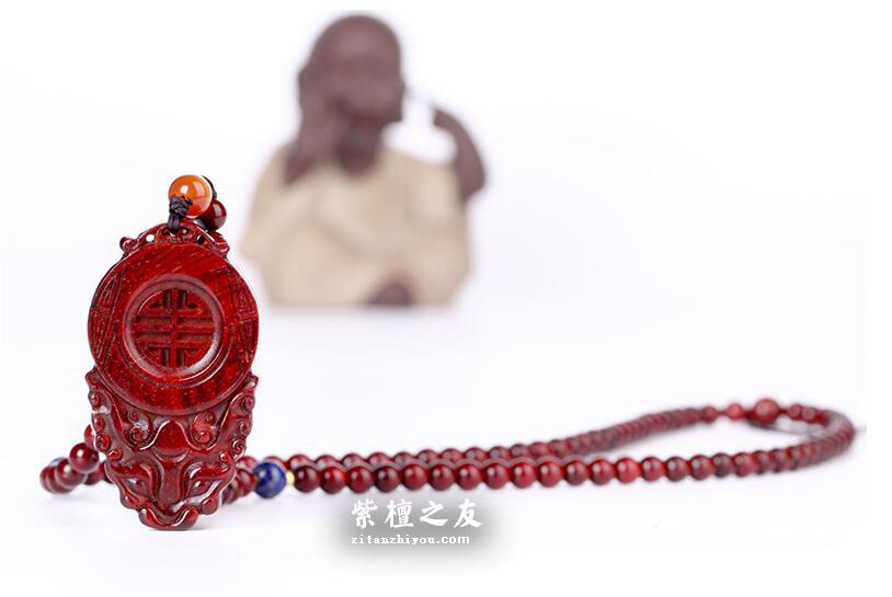 小叶紫檀寿与天齐6mm 男女款毛衣链手链 鸡血红带金星-3
