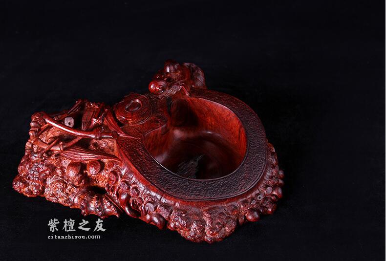 印度小叶紫檀 手工雕刻【竹节笔洗】精品摆件-1