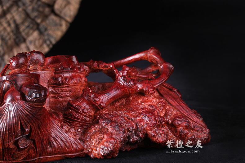 印度小叶紫檀 手工雕刻【竹节笔洗】精品摆件-8