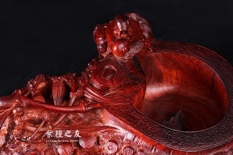 印度小叶紫檀 手工雕刻【竹节笔洗】精品摆件-6
