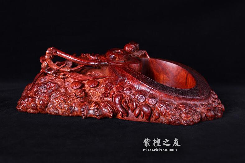 印度小叶紫檀 手工雕刻【竹节笔洗】精品摆件-5