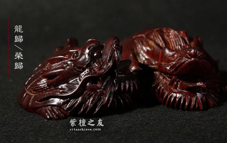 正宗印度小叶紫檀纯手工雕刻摆件龙归双龙高油性密度老料-3