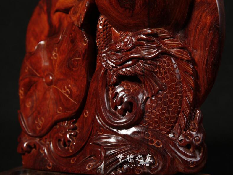 正宗印度小叶紫檀瘤疤倒流香纯手工雕刻摆件水龙吐珠树头老料-4
