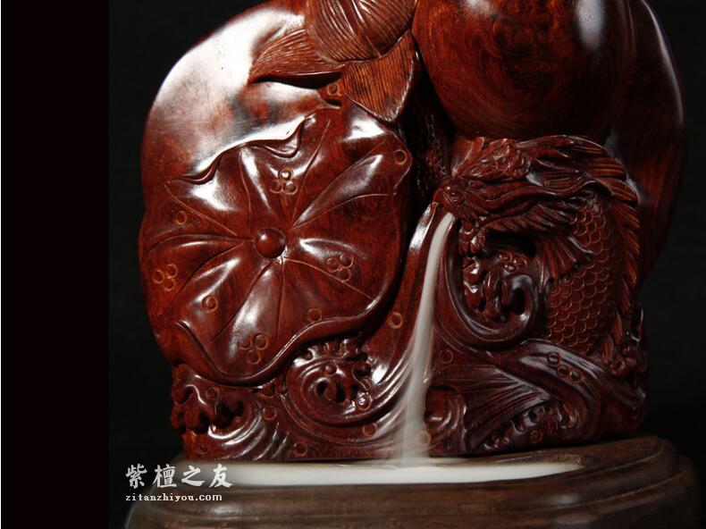 正宗印度小叶紫檀瘤疤倒流香纯手工雕刻摆件水龙吐珠树头老料-2