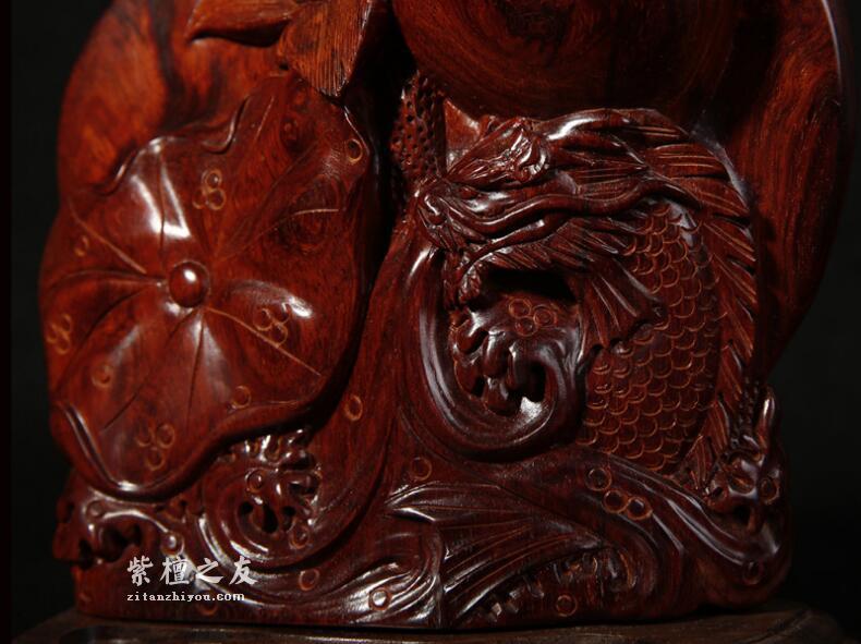 正宗印度小叶紫檀瘤疤倒流香纯手工雕刻摆件水龙吐珠树头老料-8